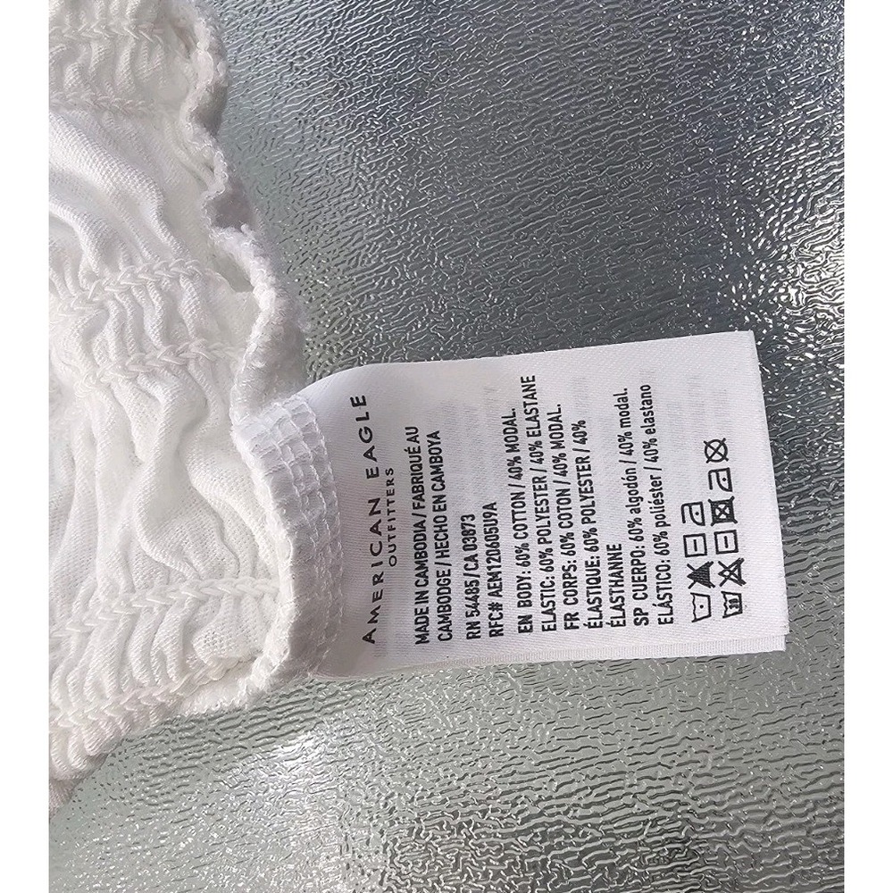 American Eagle Womens Tank Top Crop Top Shirt Smocked White Cotton Medium M NWT - Picture 7 of 9